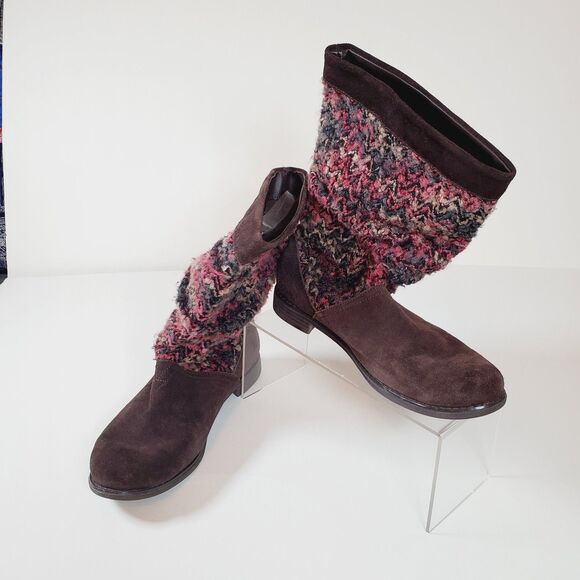 Toms Women's Suede Boots Size 9 Brown Slouchy Sweater Knit Mid-Calf Boho Serra - Picture 3 of 11